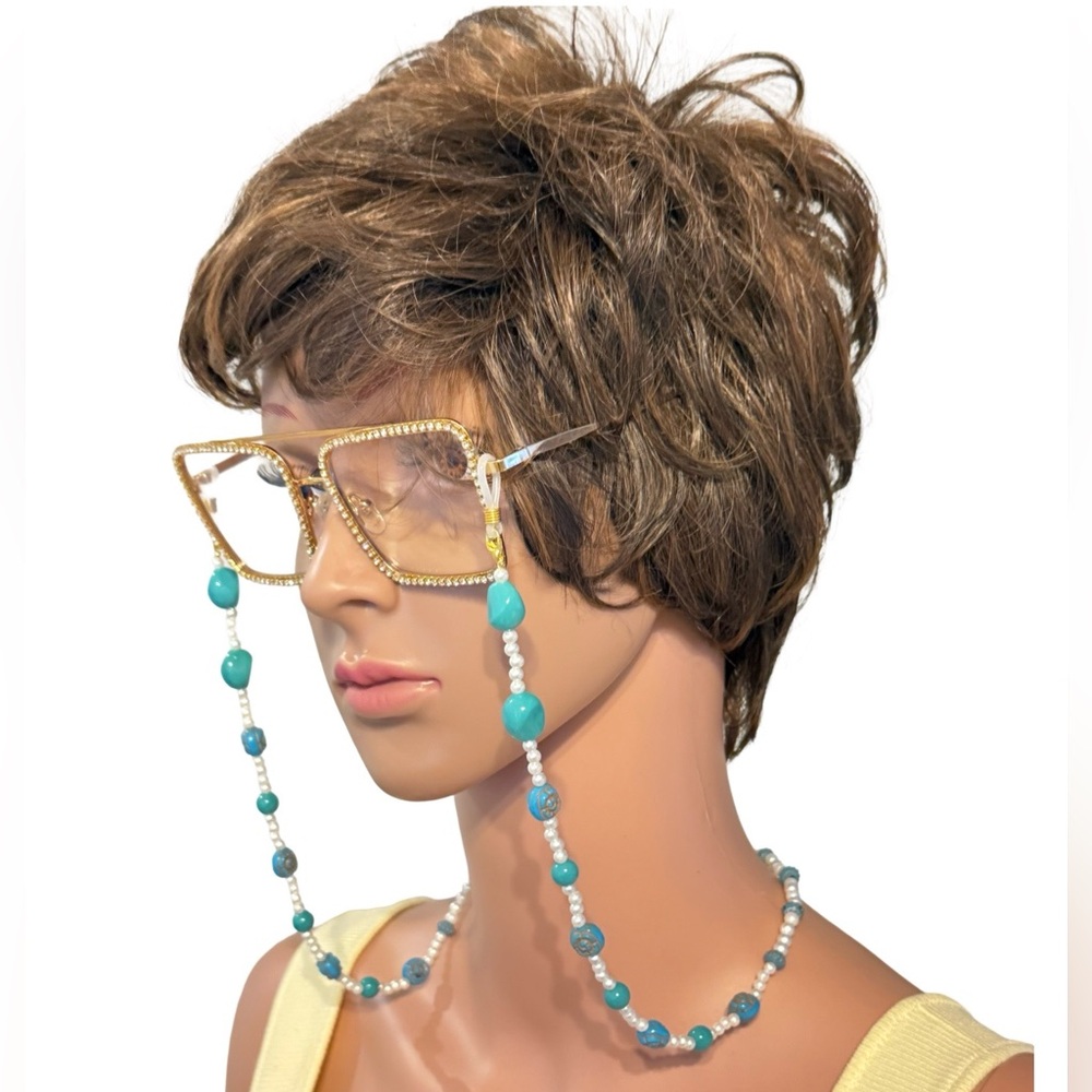 TURQUOISE BEADED EYEGLASS CHAIN EYEGLASS HOLDER LANYARD
